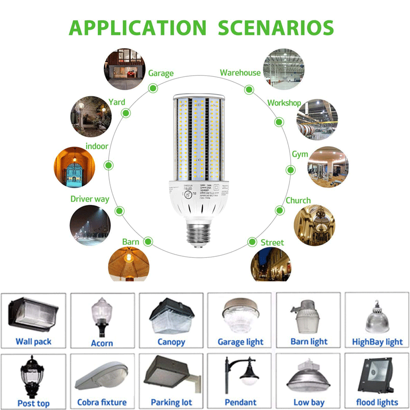 54W LED Corn Light 175Watt HID Post top Wallpack Flood Light  E39 6000K 100~277V