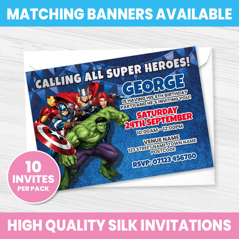 AVENGERS PARTY INVITES PERSONALISED SUPERHERO BIRTHDAY PARTY INVITATIONS