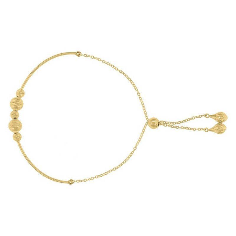 Pre-owned Bracelet 14kt Yellow Gold Dc Beaded Link Adjustable Bolo  9.5" Size 9.5" Inches