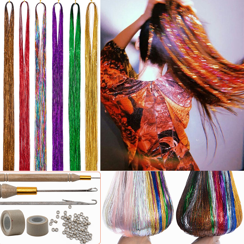Holographic Glitter Tinsel Hair Extensions Sparkle Party Highlights 47