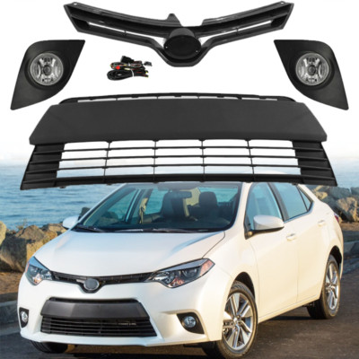 4PCS For 2014 2015 2016 Toyota Corolla LE CE Front Upper Lower Grille+Fog Lights