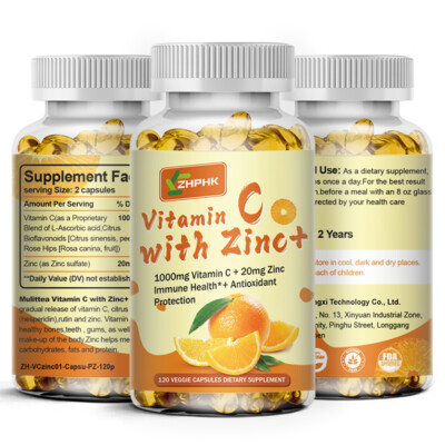 Vitamin C 1000mg& Zinc 20g Complex Immune Support,Skin Health 120 Softgel Vegan