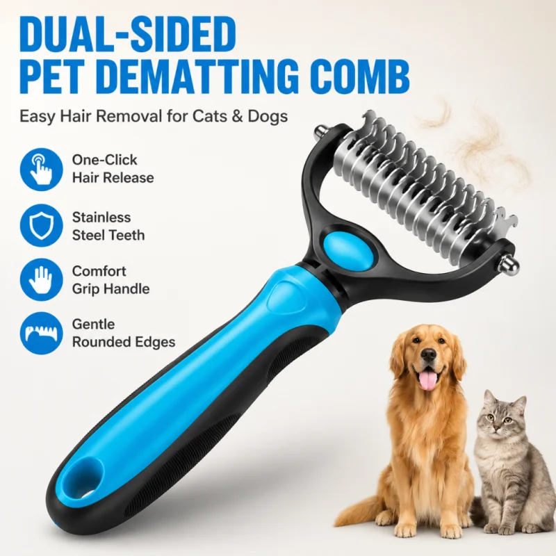 Pet Dematting Comb for Dogs & Cats, Knot Remover Grooming Tool with Stainless St