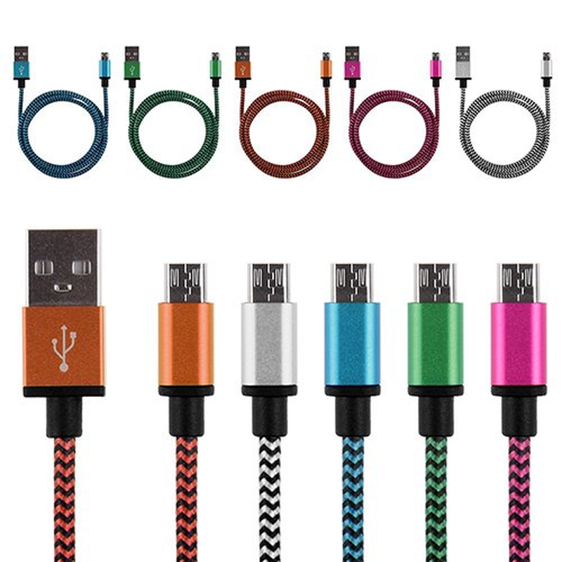 1M&2M&3M Braided Copper Micro USB Data Sync Charger Cable Cord for Cell Phone