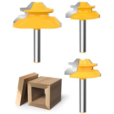 45 Degree 3 Bits Lock Miter Router Bit Set 1/4'' Shank Woodworking Milling Cutter