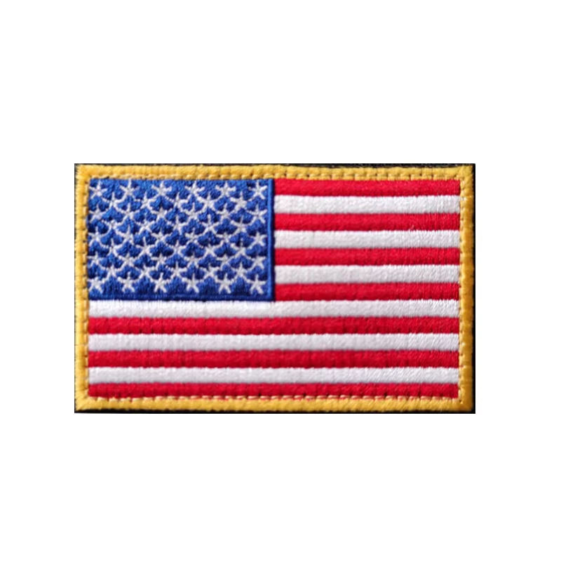 AMERICAN FLAG EMBROIDERED PATCH GOLD BORDER USA US w/ VELCRO® Brand Fastener
