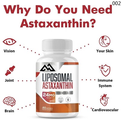 Liposomal astaxanthin supplement 24mg,Vitamin C, 60 softgel capsules