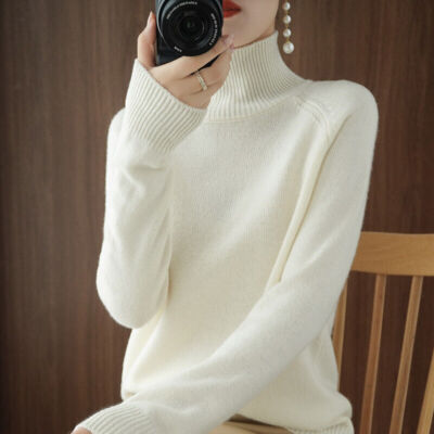 Turtleneck mixed Cashmere Knitted Sweater Women Jumpers Long Sleeve Thick