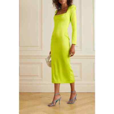 Alex Perry Manor Strong Shoulder Midi dress Acid UK6/US2