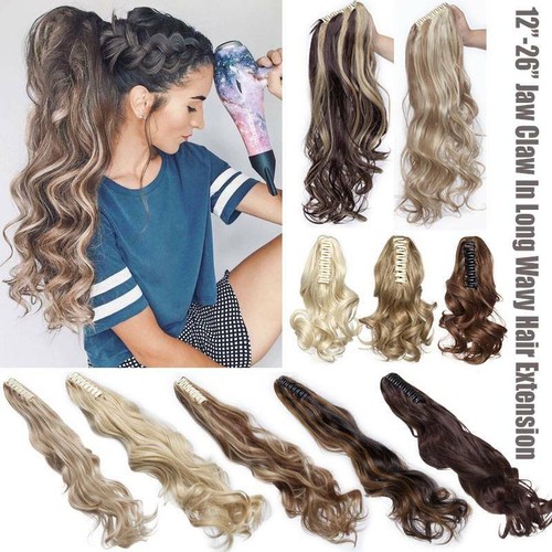 Highlight Thick Real Claw Ponytail Clip In Hair Extensions Pony Tail As Human US
