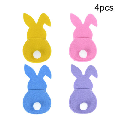 4Pcs Easter Rabbit Shaped Tableware Silverware Cutlery Holder Bag Table Decor