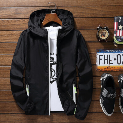 Men's Waterproof Windbreaker Zipper Jacket Hoodie Light Sports Outwear Coat