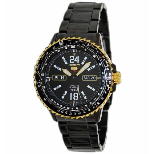 Pre-owned Seiko 5 Sports Aviator Srp356k1 24 Jewels Gold Automatic Men Day Date Srp356