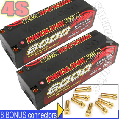 (2) Gens Ace Redline 4S LiPo 8679 Battery 130C 15.2V 6000mAh PLUS 8 connectors