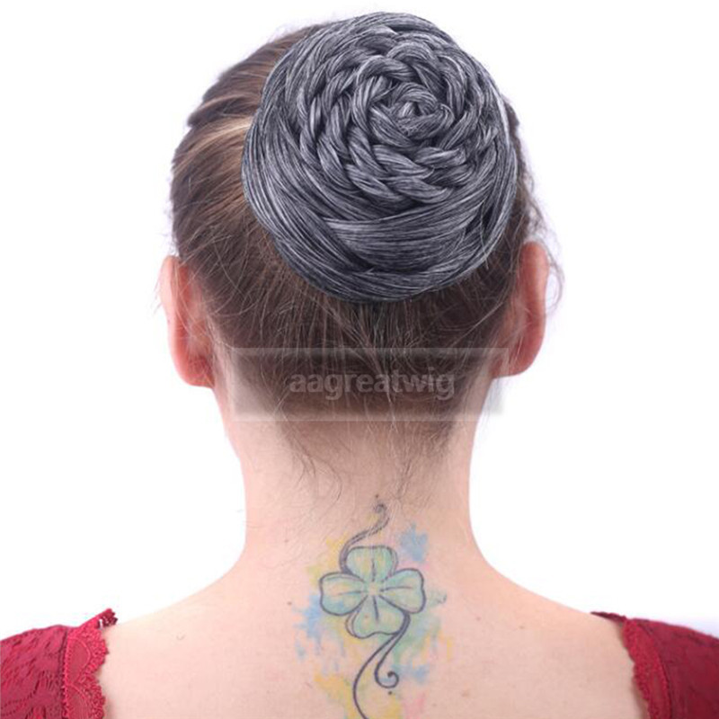 New Fashion Hair Buns For Women Short Straight Updo Flower