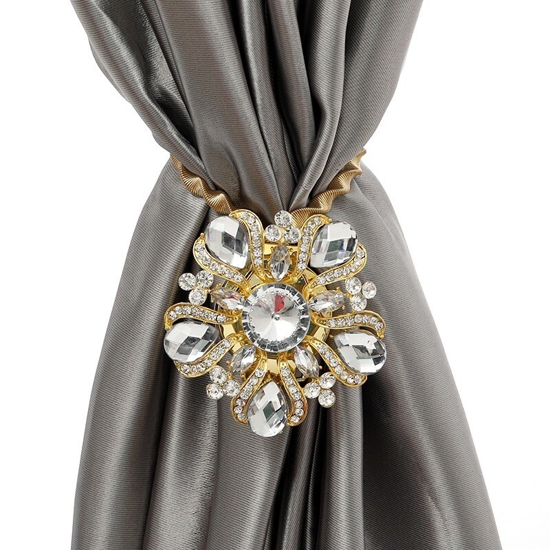 1 Pair Floral Diamond Tie Backs Magnetic Curtain Holdback Holders Alloy Decor