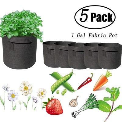Grow Bags 5PC 1Gallon Fabric Planters Plant Pot for Vegetables Strawberry Garden