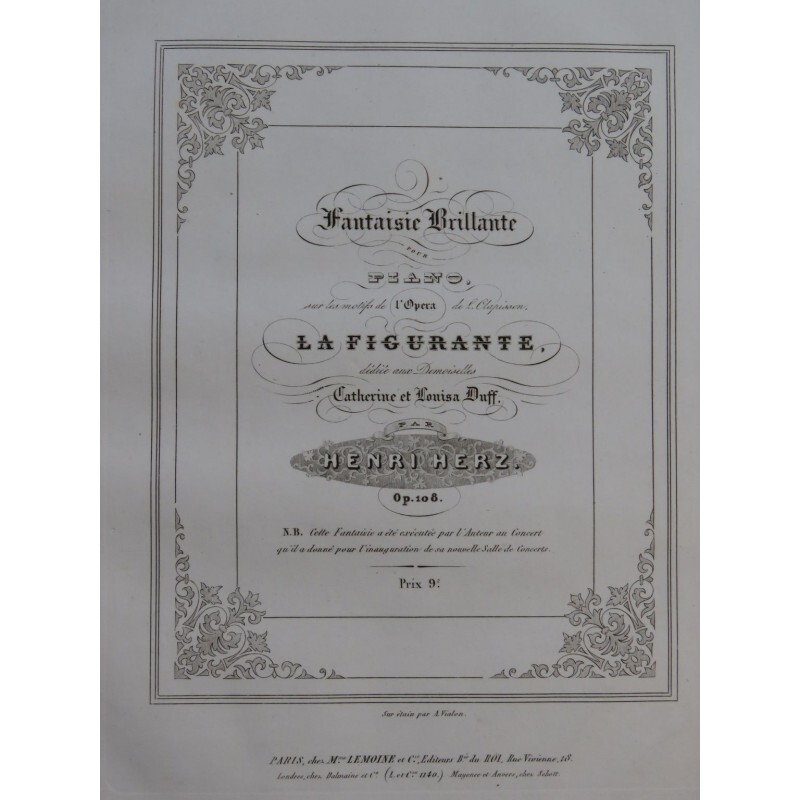 Herz Henri Fantaisie Brillante Sur La Figurante Piano Ca1840