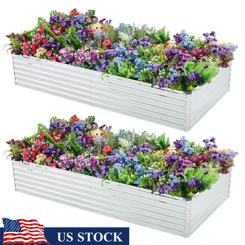 Galvanized Raised Garden Bed 2 Pack Metal Planter Box Vegetables