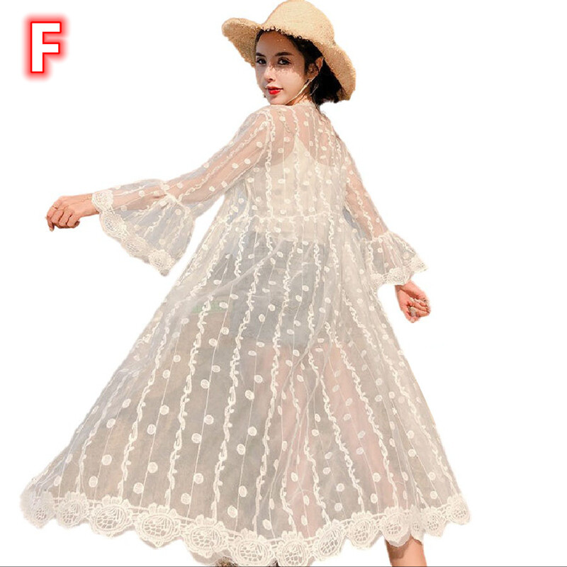 Damen Vorn zu Öffnende Strickjacke Blumenspitze Netz Bedecken Sehen Durch Kimono