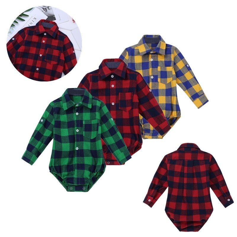 ️ Newborn Infant Baby Boys Romper Plaid Shirt Clothes Outfit Set