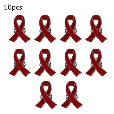 10Pcs Red Ribbon Pin Enamel Lapel Pins for Raise HIV Awareness and Heart