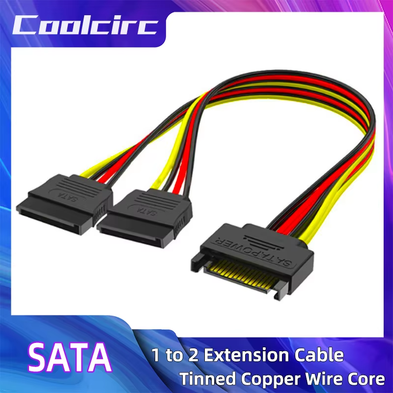 SATA Power Y Splitter Cable | 15Pin Male to 2 Female Extension | 20cm High Quali