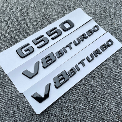3pcs G550 V8 Biturbo Gloss Black Rear Badge Emblem Fits Mercedes Benz G 550 W463