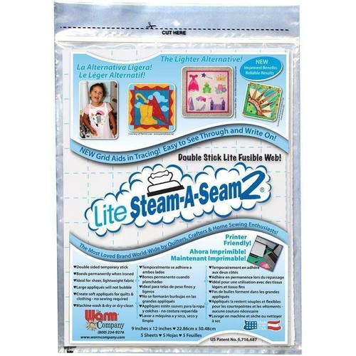 LITE STEAM-A-SEAM 2 DOUBLE STICK FUSIBLE WEB 5 SHEETS