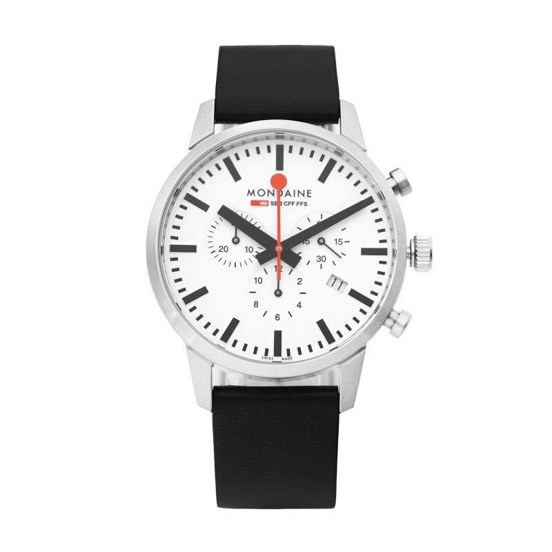 Pre-owned Mondaine Original  Quartz Watch 41mm 5atm Leather Band Chronograph Swiss Made Men