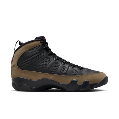 JORDAN MENS AIR JORDAN 9 RETRO_BLACK/TRUE RED-LIGHT OLIVE HV4794-030-SIZE 9.5