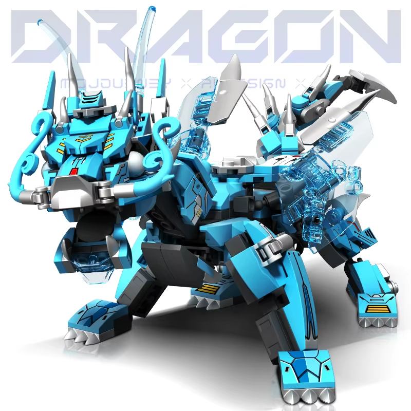 Superhero Mecha Building Blocks 2 in 1 Transforming Robot Blue Dragon Animal Bri