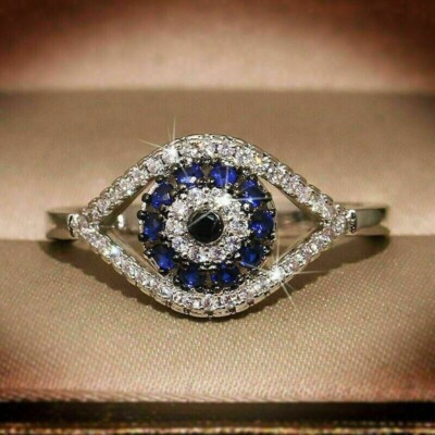 3Ct Round Cut Lab Created Diamond Evil Eye Engagement Ring 14K White Gold Plated