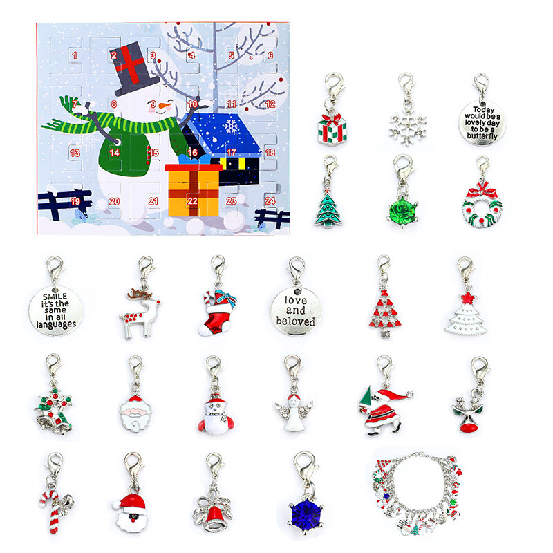 Christmas Advent Calendar Jewelry Ornaments Girls DIY Bracelet Necklace Gift Box