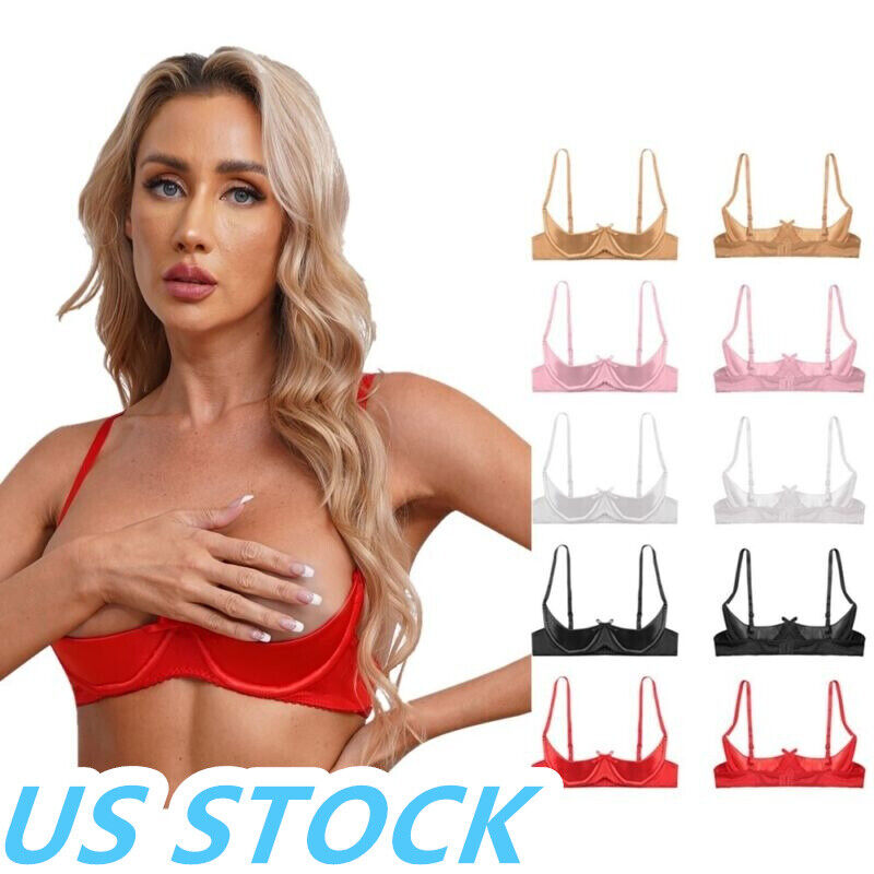 US Women Satin 1/4 Cups Push Up Bra Top Underwired Shelf Bra Bralette Lingerie US Women Satin 1/4 Cups Push Up Bra Top Underwired Shelf Bra Bralette Lingerie
