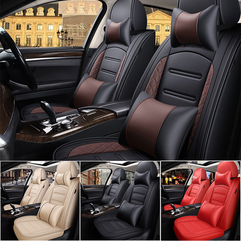 5-Sits Full Set Car Seat Cover Leather Front Rear Protector 
