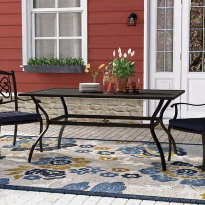 Metal Frame Black Rectangular Outdoor Patio Dining Table with Umbrella Hole New
