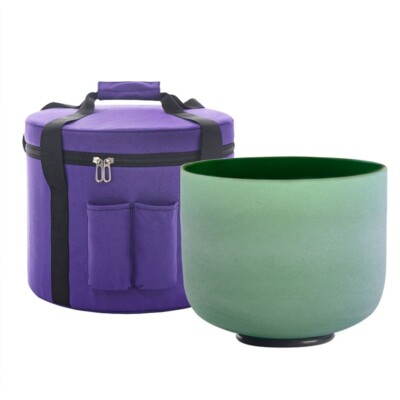 8''F Note Heart Chakra Green Colored Frosted Crystal Singing Bowl with Carry Case