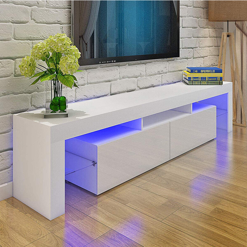 Unit Cabinet With Led Shelves 2 Drawers Home Furniture