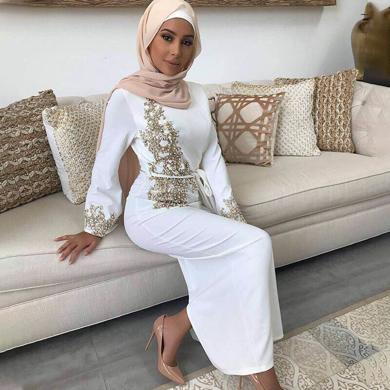 Mode Frauen Blume Abaya Muslim Langes Partykleid Dubai Islamic Kaftan Robe Gown