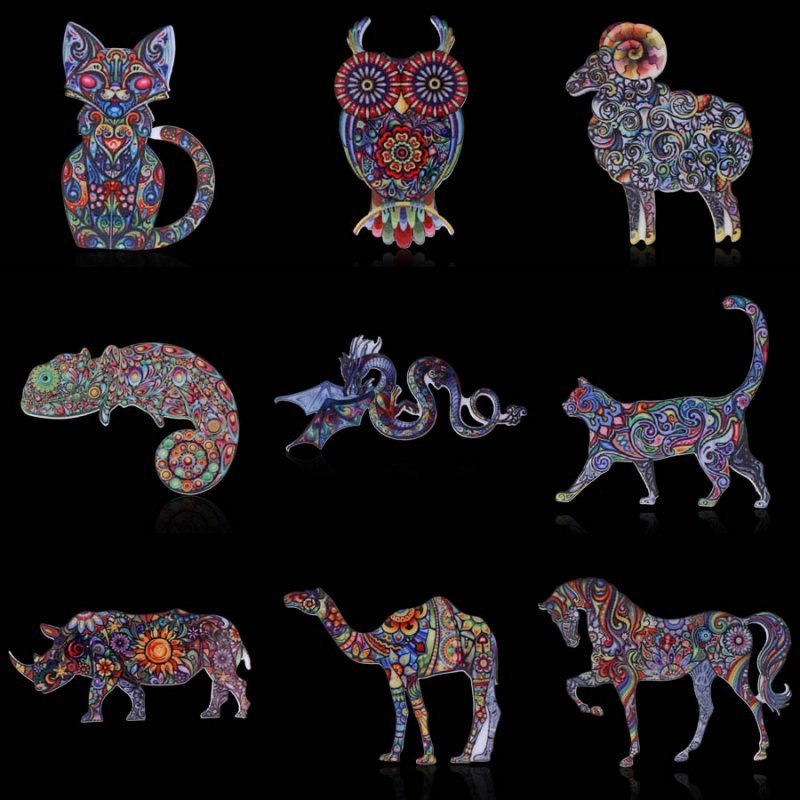 Details About Print Pattern Pin Brooch Dragon Cat Animals Butterfly Women Jewelry Wedding Gift