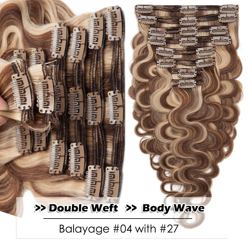 170G+ Human Hair Extensions Double Weft Clip In Thick Full Head Caramel Brown US