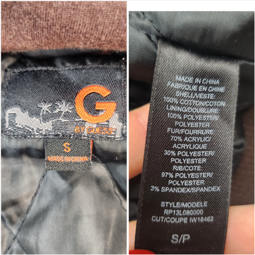 G by Guess Womens Jacket Small Bomber Black Faux Fur Hooded Y2k Full Zip Vest