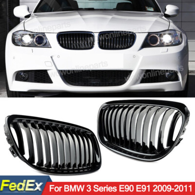 Pair Front Kidney Grilles For BMW E90 E91 325i 328i 335i 2009-11 LCI Gloss Black