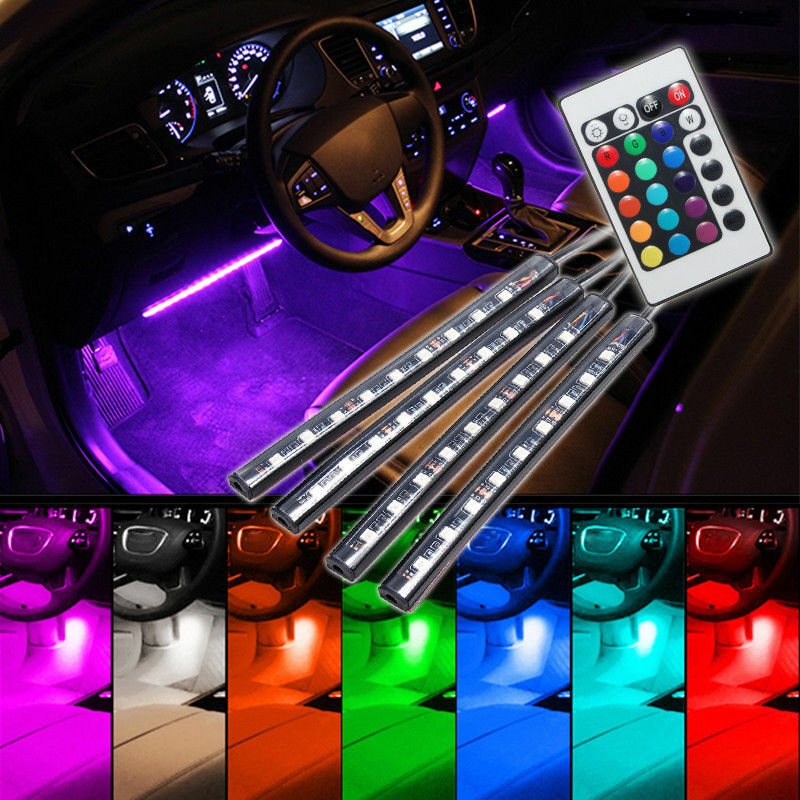 Details About 4pcs 9led Remote Control Colorful Rgb Car Interior Floor Atmosphere Light Strip