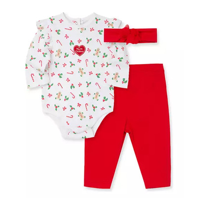 Little Me Baby Girls 12mth My First Christmas Bodysuit  Headband Ruffles 3PC Set