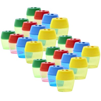 Pencil Sharpener, Deluxe Two-Hole Style with Shaving Receptacle, Assorted Colors