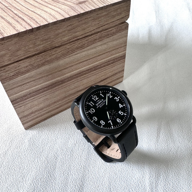 Pre-owned Shinola Runwell Black Dial Black Leather Strap Mens Quartz Watch 41mm