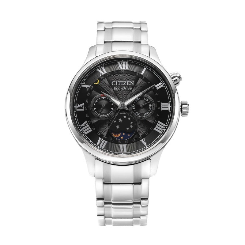 Pre-owned Citizen Eco Drive Moon Phase Mens Watch 42mm 50meter Stainless Steel Japan Made