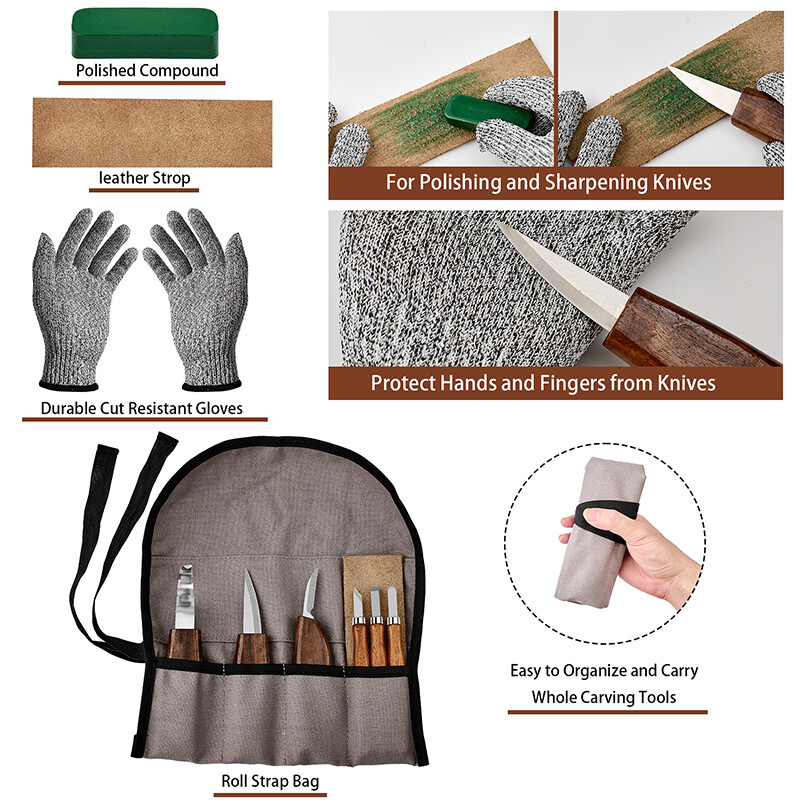 10Pcs Wood Carving Knives Set Woodworking Spoon Kit Whittling Carpenter Tools